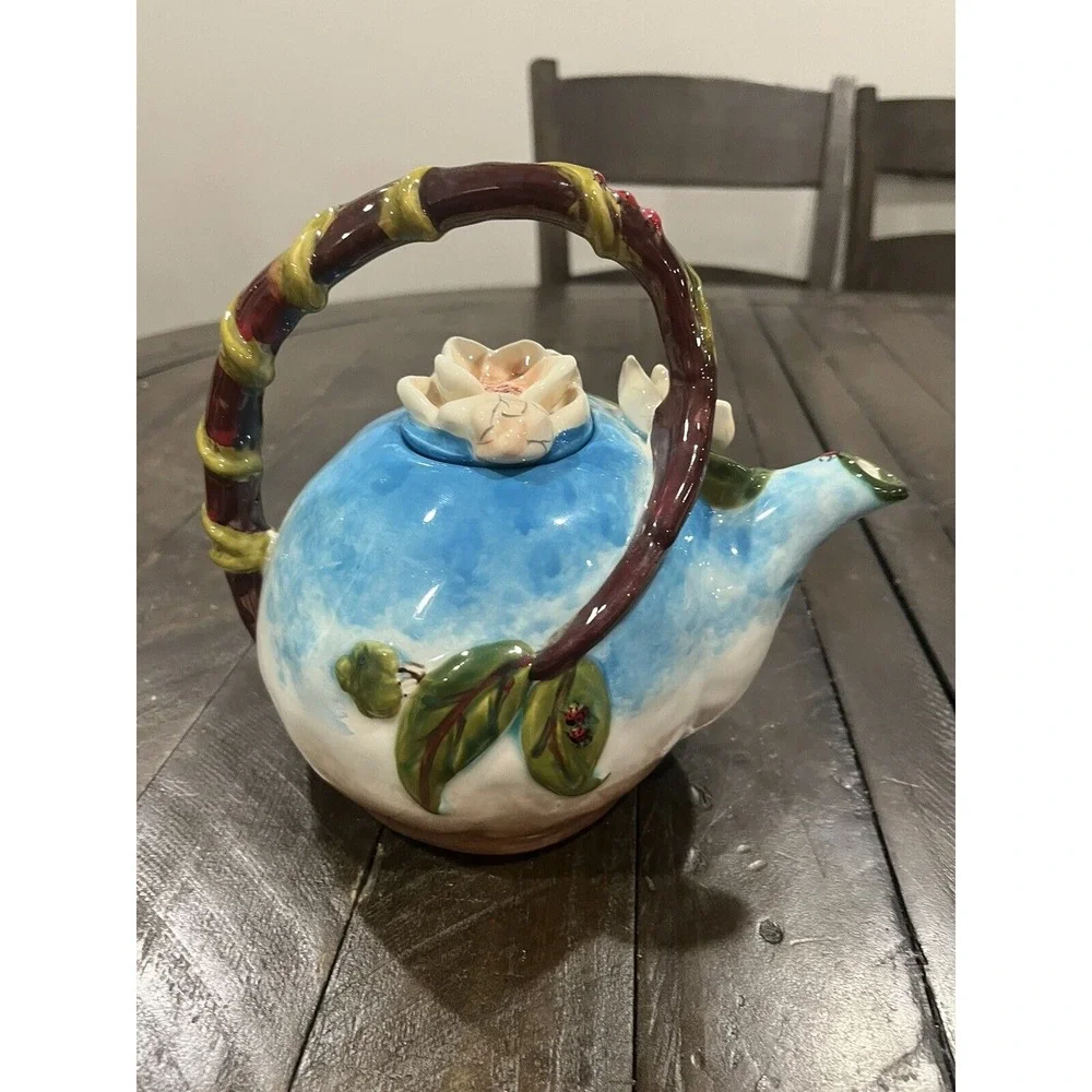 Blue Sky Ceramics Teapot Heather Goldmine Bella Flora‎ Summer Dogwood Ladybugs